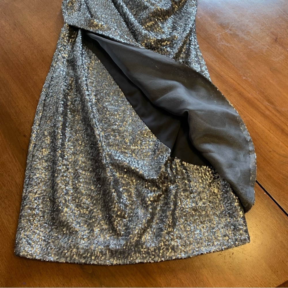 Pamella Roland Silver Sequin One‑Shoulder Dress – Size 12 - Picture 7 of 16